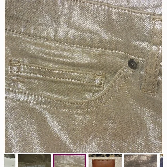 LANDS' END HIGH RISE SLIM LEG FOILED METALLIC GOLD JEANS - Picture 3 of 4